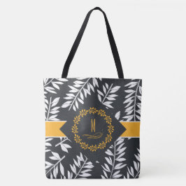 Bolsa Tote Tema Cabana em Carvão e Branco com Amarelo