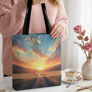 Bolsa Tote Tema Campo do Pôr do Sol Estético Moderno Viral Pe