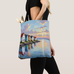 Bolsa Tote Tema Costeiro Casas de Praia na Baía