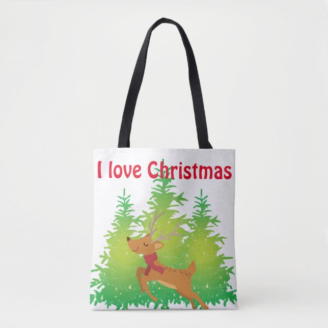 Bolsa Tote Tema da Reindeer de Natal Divertido (Frente)
