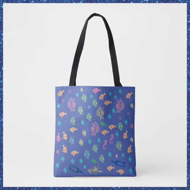 Bolsa Tote Tema da Vida Marinha do Oceano Azul (Criador carregado)