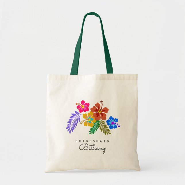 Bolsa Tote Tema de Casamento Havaiano Hibiscus Bridesmaid (Frente)