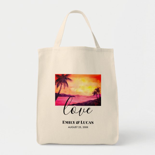 Bolsa Tote Tema de Casamento Praia Tropical Cores Solares (Frente)