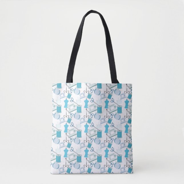 Bolsa Tote Tema de Costura Azul Coloca-se no Curso (Frente)
