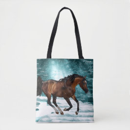Bolsa Tote Tema de inverno Galopando Cavalo Árabe