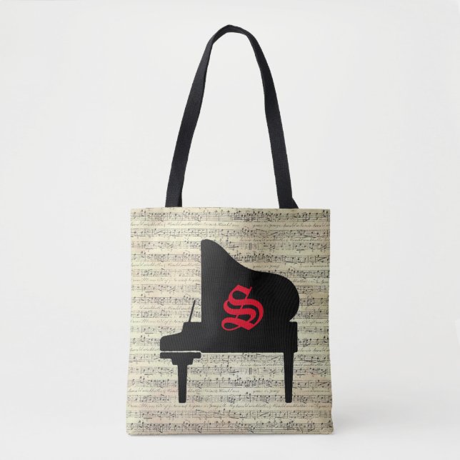 Bolsa Tote Tema de Música Piano Saco de Toques (Frente)