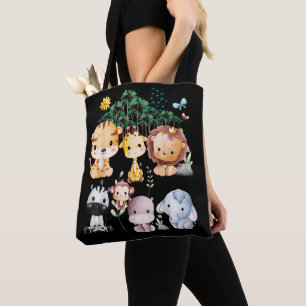 Bolsa Tote Tema de Safari de Animais Selvagens da Selva Flore
