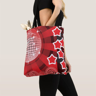 Bolsa Tote Tema do Partido do Disco Vermelho com Estrelas e B