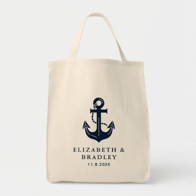 Bolsa Tote Tema Marítimo Elegante e Casamento Personalizado (Frente)