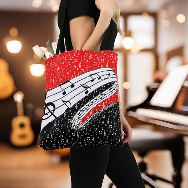 Bolsa Tote tema musical vermelho e preto (Criador carregado)