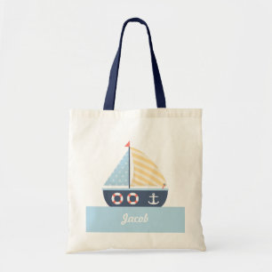 Bolsa Tote Tema Náutico Barco à Vela Elegante Para Meninos