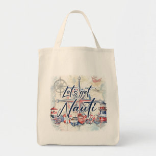 Bolsa Tote Tema "Vamos Obter Nauti" na praia costeira náutica