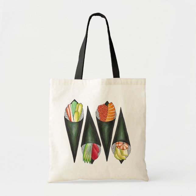 Bolsa Tote Temaki Sushi Mão Roll Roll Rolls Japonês Comida Cu (Frente)