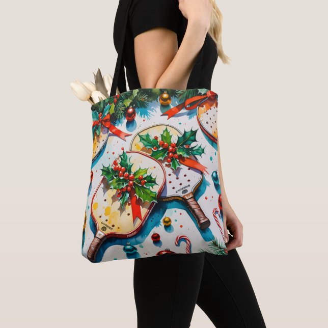 Bolsa Tote Temo de Natal da Pickleball (Close Up)