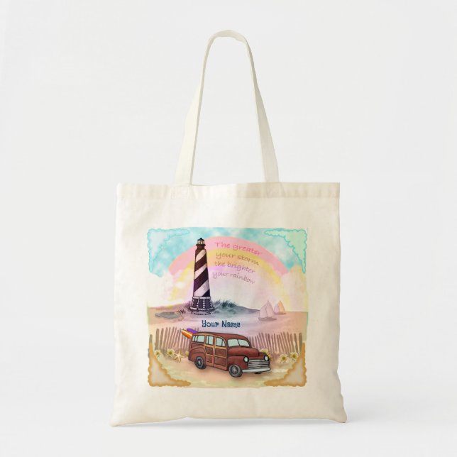 Bolsa Tote Tempestade Rainbow Lighthouse (Frente)