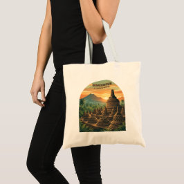 Bolsa Tote Templo de Borobudur Vintage Indonésia Nascer do So