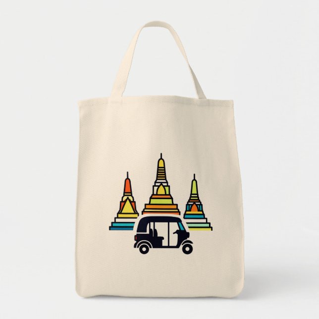 Bolsa Tote Templos Tailandeses E Tuk Tuks (Frente)
