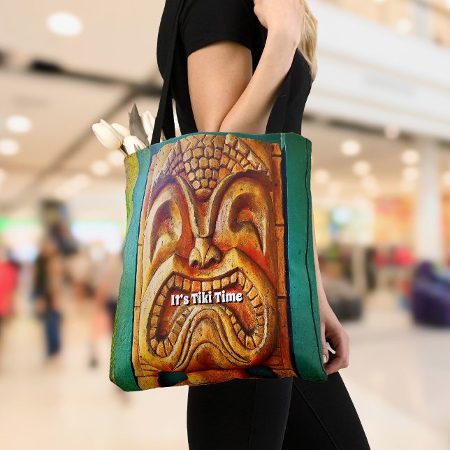 Bolsa Tote Tempo de Tiki Diversão Tropical Fúria Legal Retro (Criador carregado)