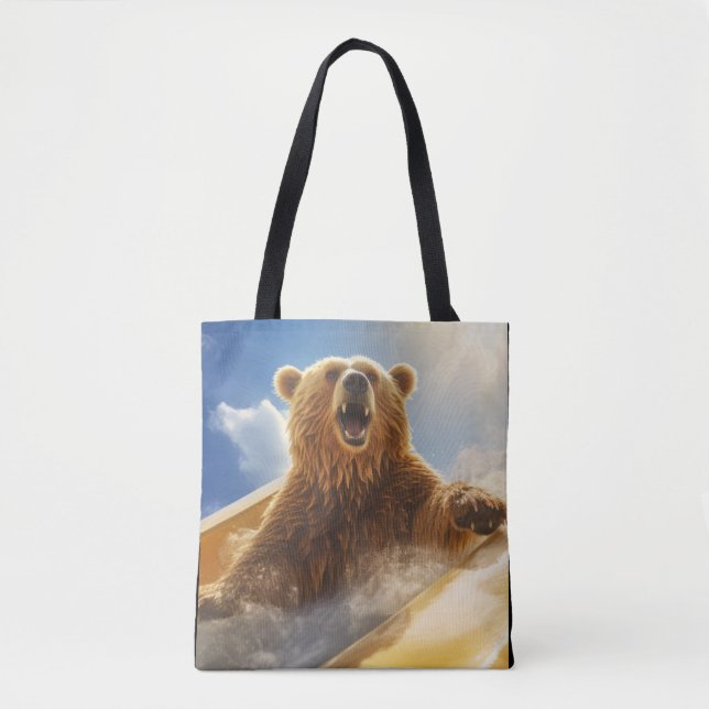 Bolsa Tote Tempo Feliz do Bear Animal Divertido Água Diversão (Frente)