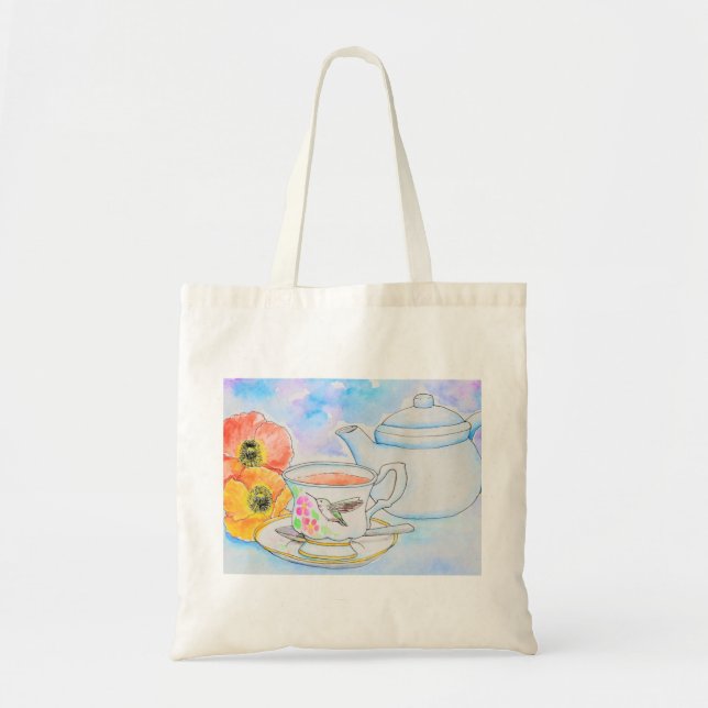 Bolsa Tote Tempo para a pintura por aquarela do chá (Frente)
