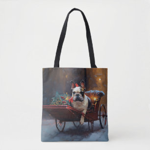 Bolsa Tote Temporada Festiva de Natal do Bulldog Francês