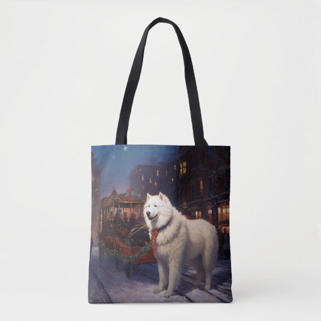 Bolsa Tote Temporada Festiva de Natal Samoyed (Frente)