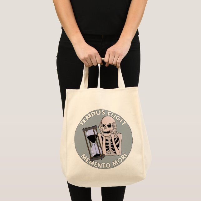 Bolsa Tote Tempus Fugit Skeleton Memento Mori Hourglass (Frente (produto))