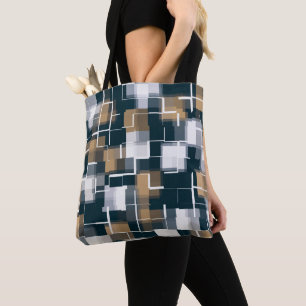Bolsa Tote Tendência Azul Dourado Castanho Preto Xadrez Bran