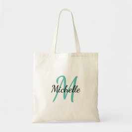 Bolsa Tote Tendência Clássica do Monograma Simples Azul e Pre
