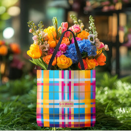 Bolsa Tote Tendência Deslumbrante Xadrez Multicolorido Verão 