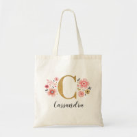 Tendência Dourada Monograma inicial Letra "C" Flor