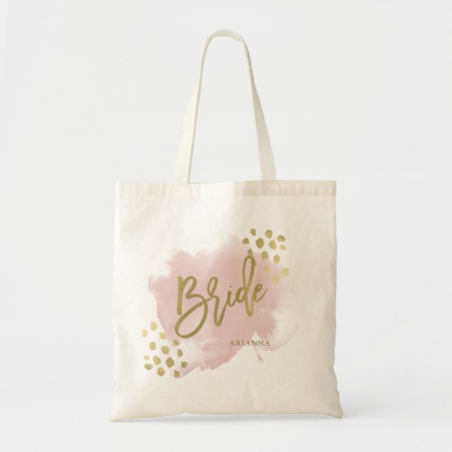 Bolsa Tote Tendência e Glam Blush Rosa e Dourado | Noiva (Frente)