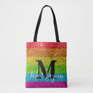 Bolsa Tote Tendência Monograma Orgulho gay LGBTQ Glitter Arc