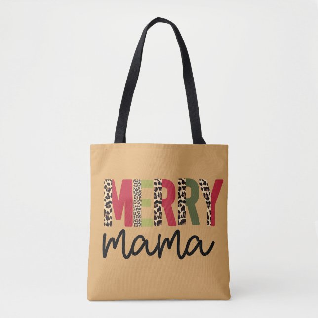 Bolsa Tote Tendência Natal Colour Block Leopard Feliz Mama (Frente)