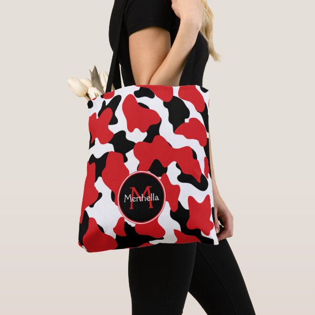 Bolsa Tote Tendência Red Black Cow Impressão Monograma (Close Up)