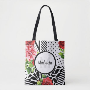 Bolsa Tote Tendy Geométrico Strike Pattern Red Foral Monogram
