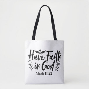 Bolsa Tote Tenha fé em Deus, marque a citação 11:22 Inspiraci