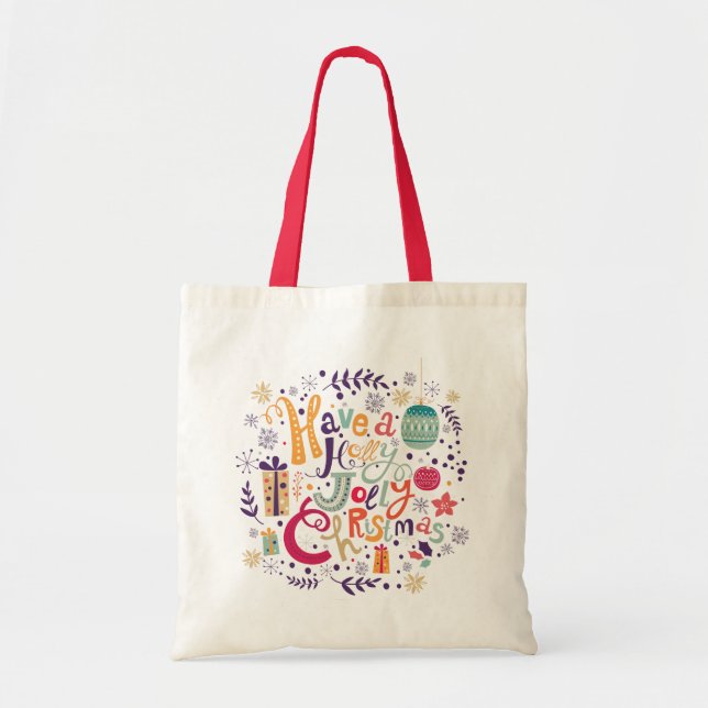Bolsa Tote Tenha Uma Design de texto De Natal Holly Jolly (Frente)