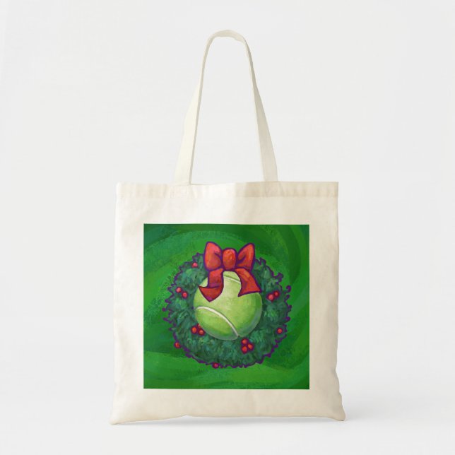 Bolsa Tote Tênis Ball Christmas Wreath on Green (Frente)