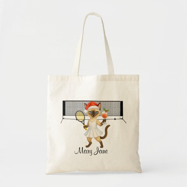 Bolsa Tote Tennis Christmas themed for player who loves cat  (Frente)