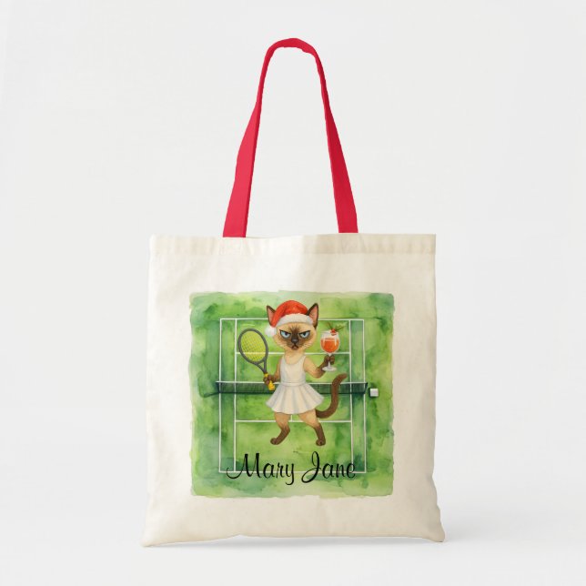 Bolsa Tote Tennis Christmas themed for player who loves cat  (Frente)