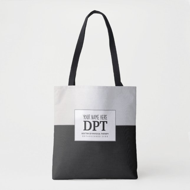 Bolsa Tote Terapêutica Física DPT Personalizado Prata e Preto (Frente)