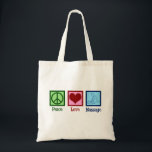 Bolsa Tote Terapia de Massagem do Peace Love<br><div class="desc">Um belo presente de tote masseuse que lê Massagem de Paz para um terapeuta. Um belo LMT presente para alguém que trabalha na terapia de massagem.</div>