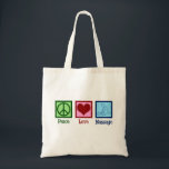 Bolsa Tote Terapia de Massagem do Peace Love<br><div class="desc">Um belo presente de tote masseuse que lê Massagem de Paz para um terapeuta. Um belo LMT presente para alguém que trabalha na terapia de massagem.</div>