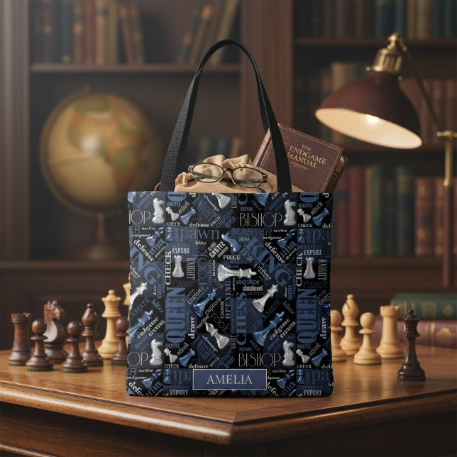 Bolsa Tote Termos e Peças de Xadrez Prata e Azul ID784 (Criador carregado)