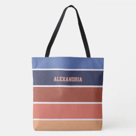 Bolsa Tote Terra Cotta & Blue Stripes Personalized