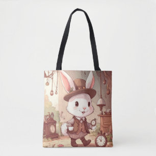 Bolsa Tote Terra das Maravilhas do Coelhinho Branco Fofo Reló