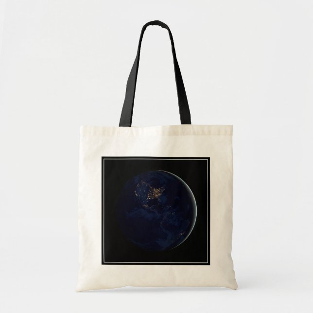 Bolsa Tote Terra De cheio À Noite Com Luzes Da Cidade Das Amé (Frente)