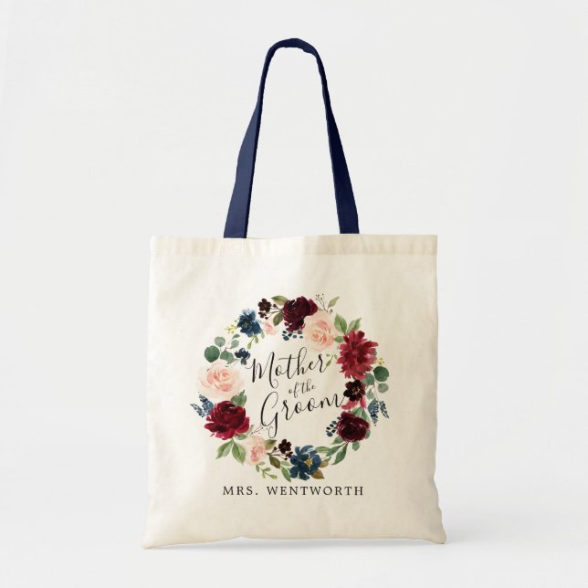 Bolsa Tote Terra do Buquê da Borgonha| Mãe do Groom (Frente)