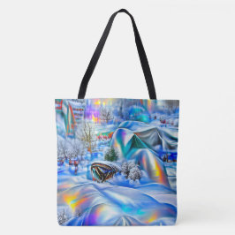 Bolsa Tote Terra Maravilha Surreal de inverno com Luzes Iride